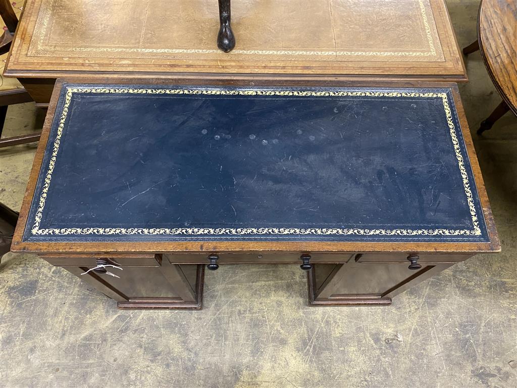 A Victorian mahogany kneehole writing table, width 102cm, depth 45cm, height 74cm